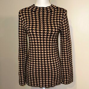 Ann Taylor Black and Tan Houndstooth Turtleneck Sweater